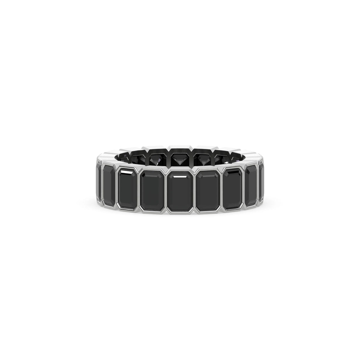 18K White Gold Emerald Black Diamond Eternity Ring