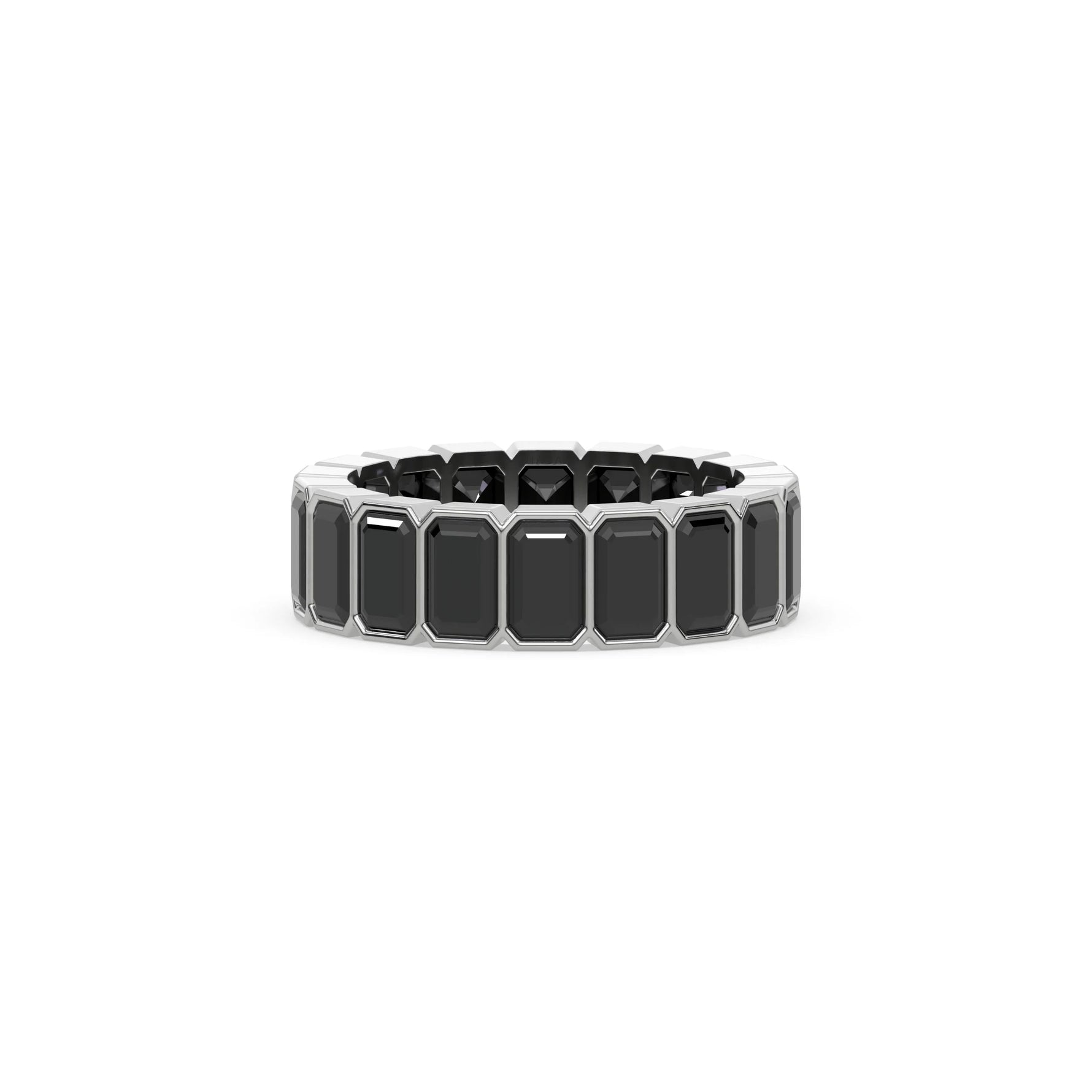 18K White Gold Emerald Black Diamond Eternity Ring
