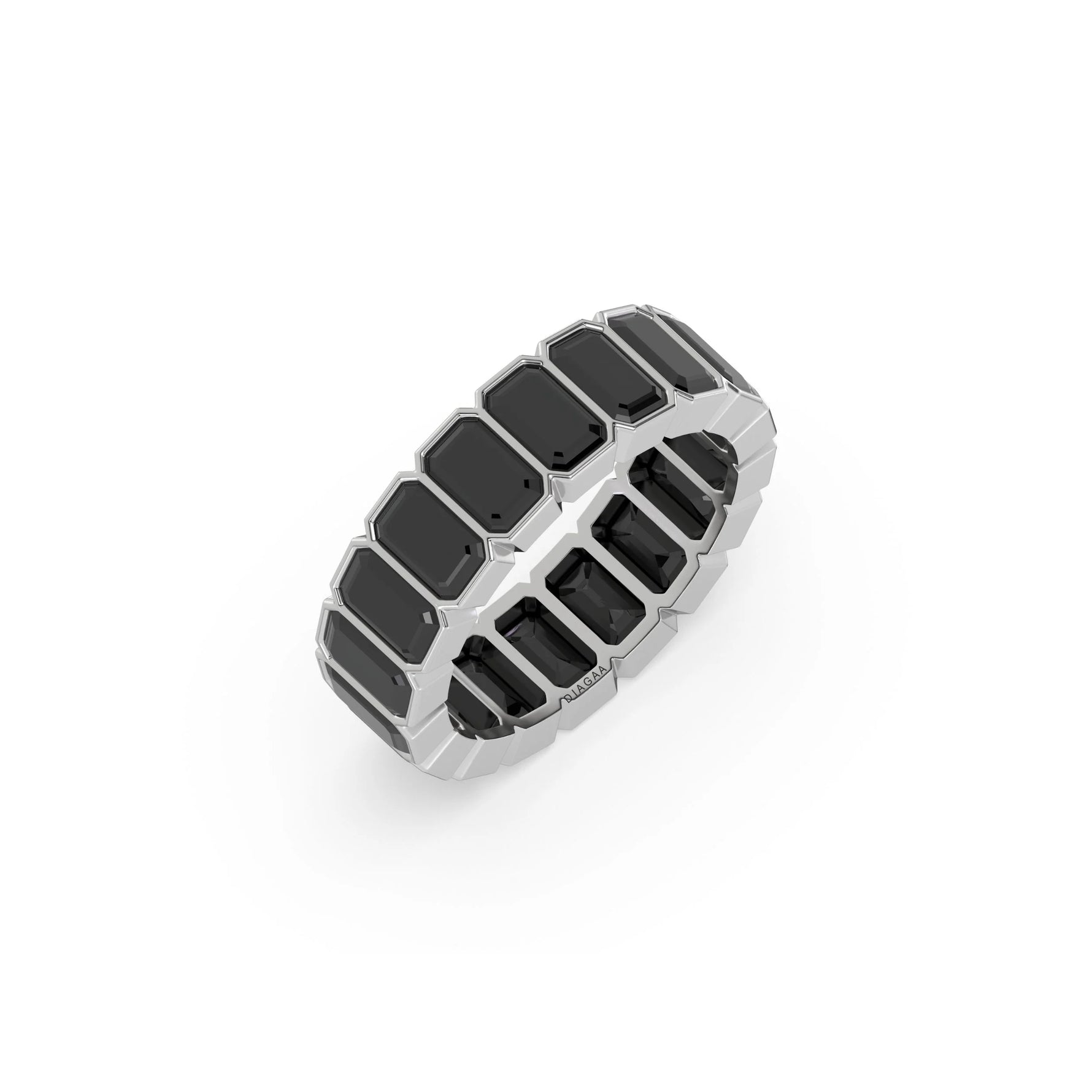 14K White Gold Emerald Black Diamond Eternity Ring