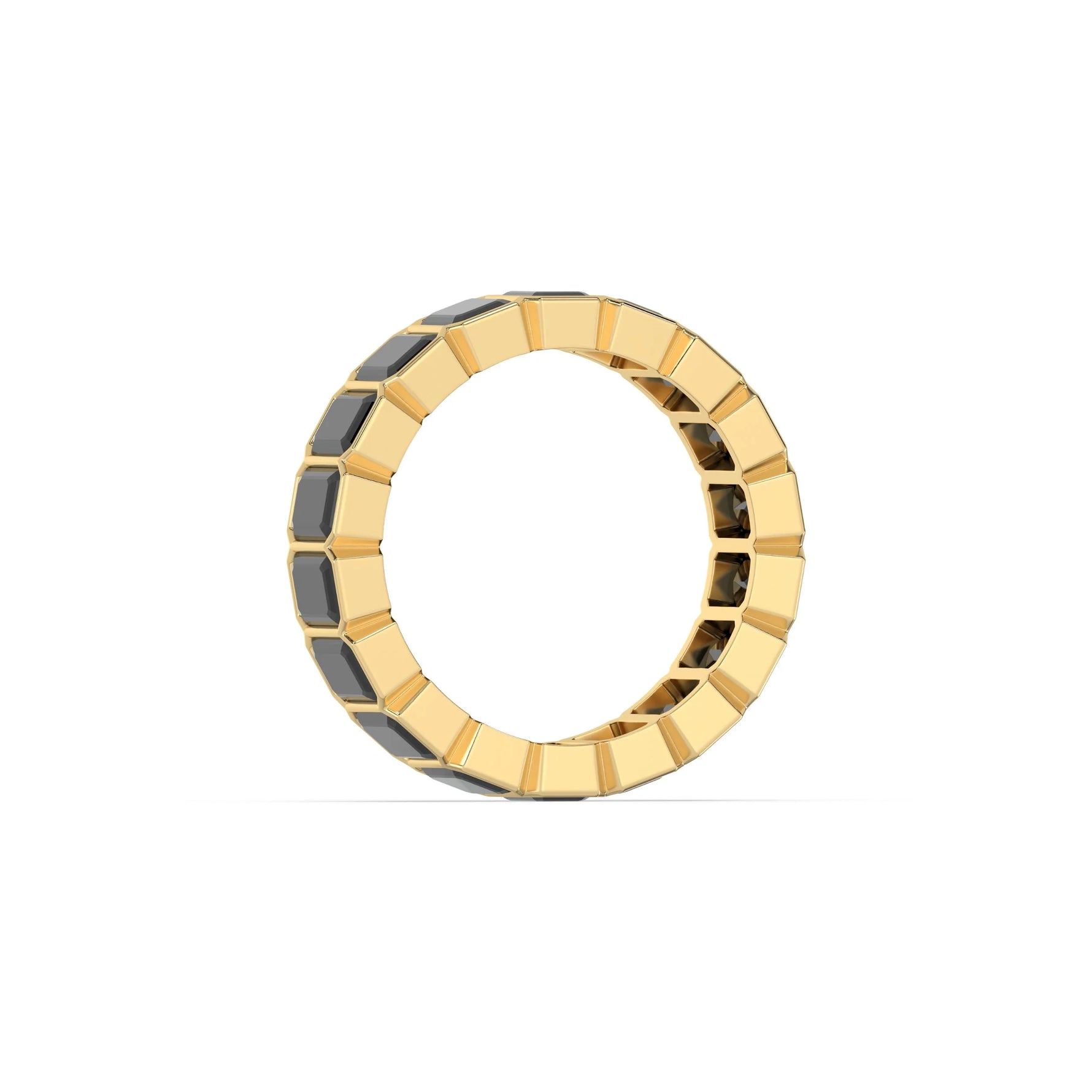 10K Yellow Gold Emerald Black Diamond Eternity Ring