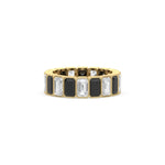 18K Yellow Gold Emerald Black And White Diamond Eternity Ring