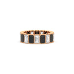 18K Rose Gold Emerald Black And White Diamond Eternity Ring