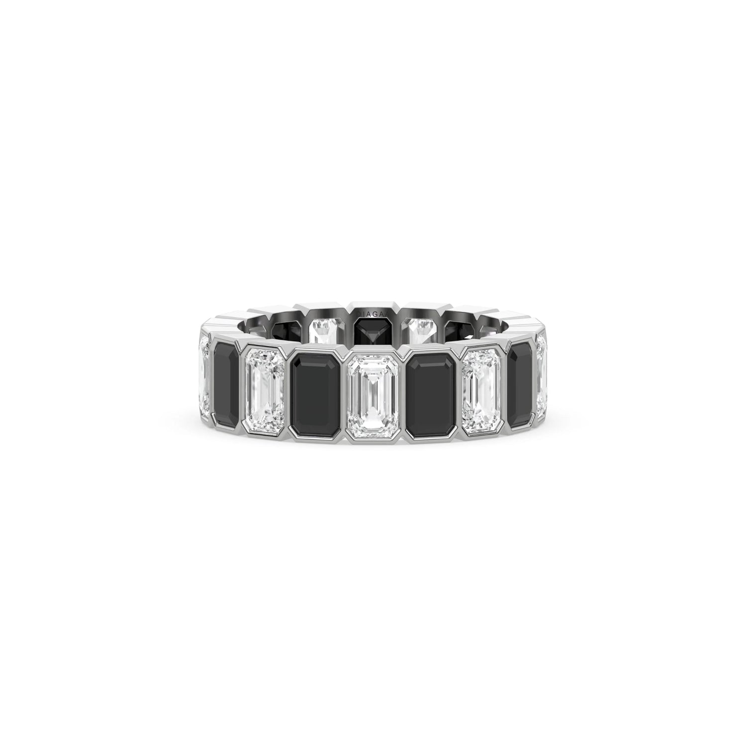 18K White Gold Emerald Black And White Diamond Eternity Ring
