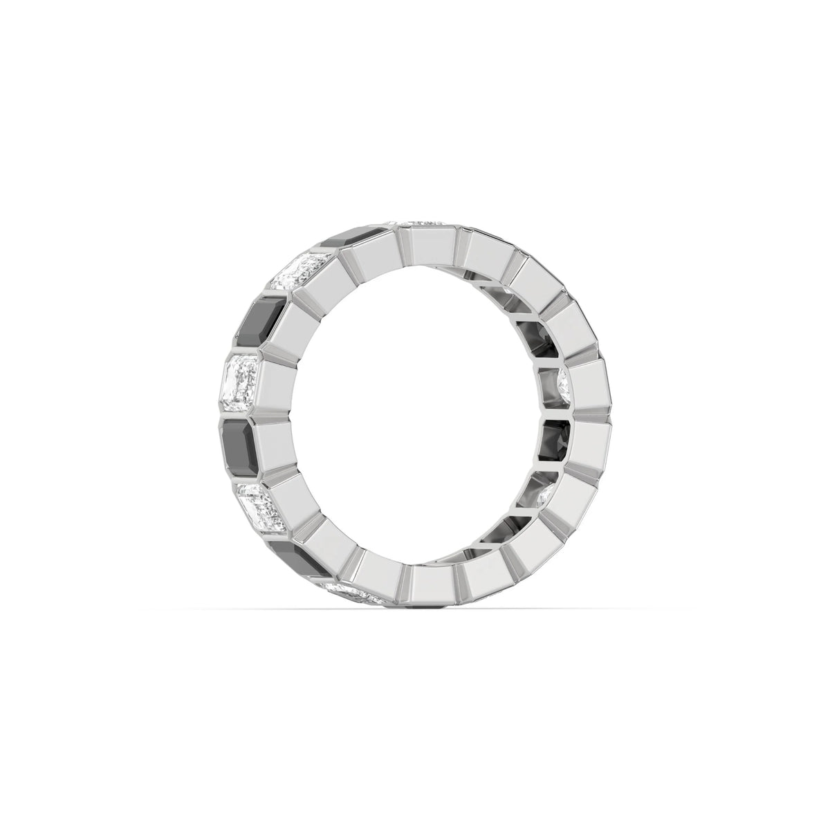 10K Emerald Black And White Diamond Eternity Ring