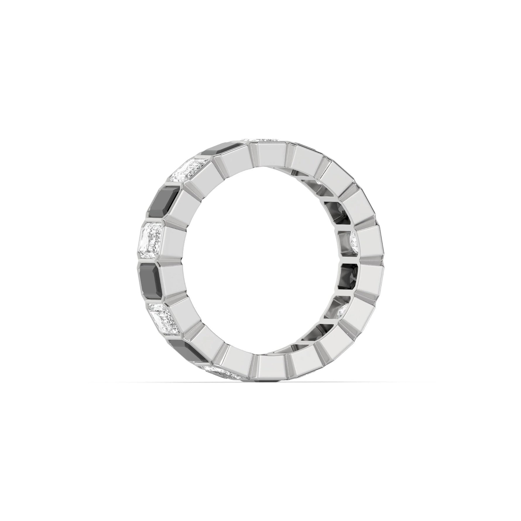 10K Emerald Black And White Diamond Eternity Ring