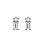 18k white gold natural emerald cut diamond cluster studs  set in a prong setting.