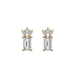 18k Yellow gold natural emerald cut diamond cluster studs  set in a prong setting.