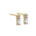 This yellow gold Cluster Diamond Studs made with three different cuts of diamonds, emerald, marquise and round. The unique combination of different shapes forms a unique cluster design and all set in a prong setting in side view