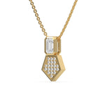 14K Yellow Gold Emerald and Round Cluster Necklace