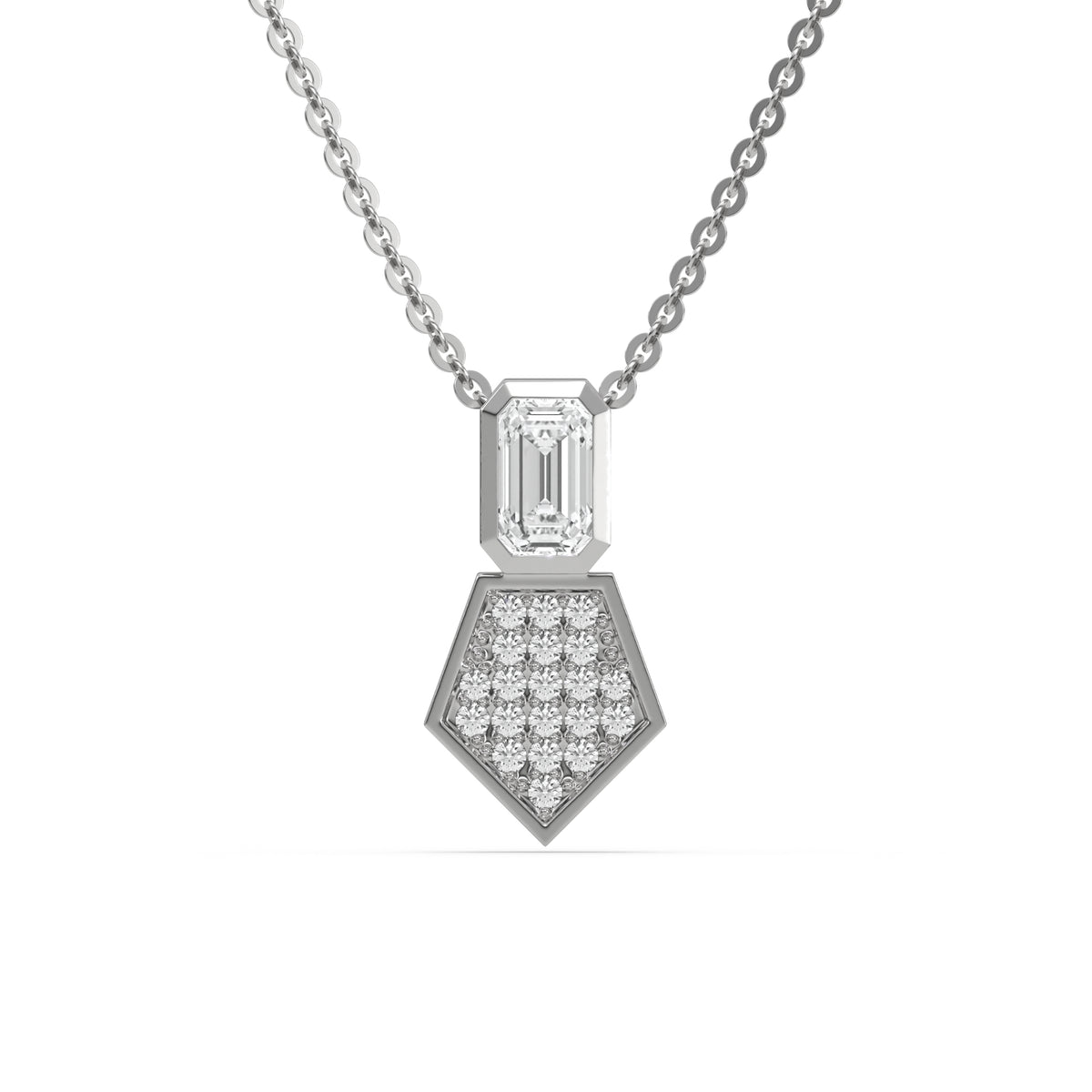 14K White Gold Emerald and Round Cluster Necklace