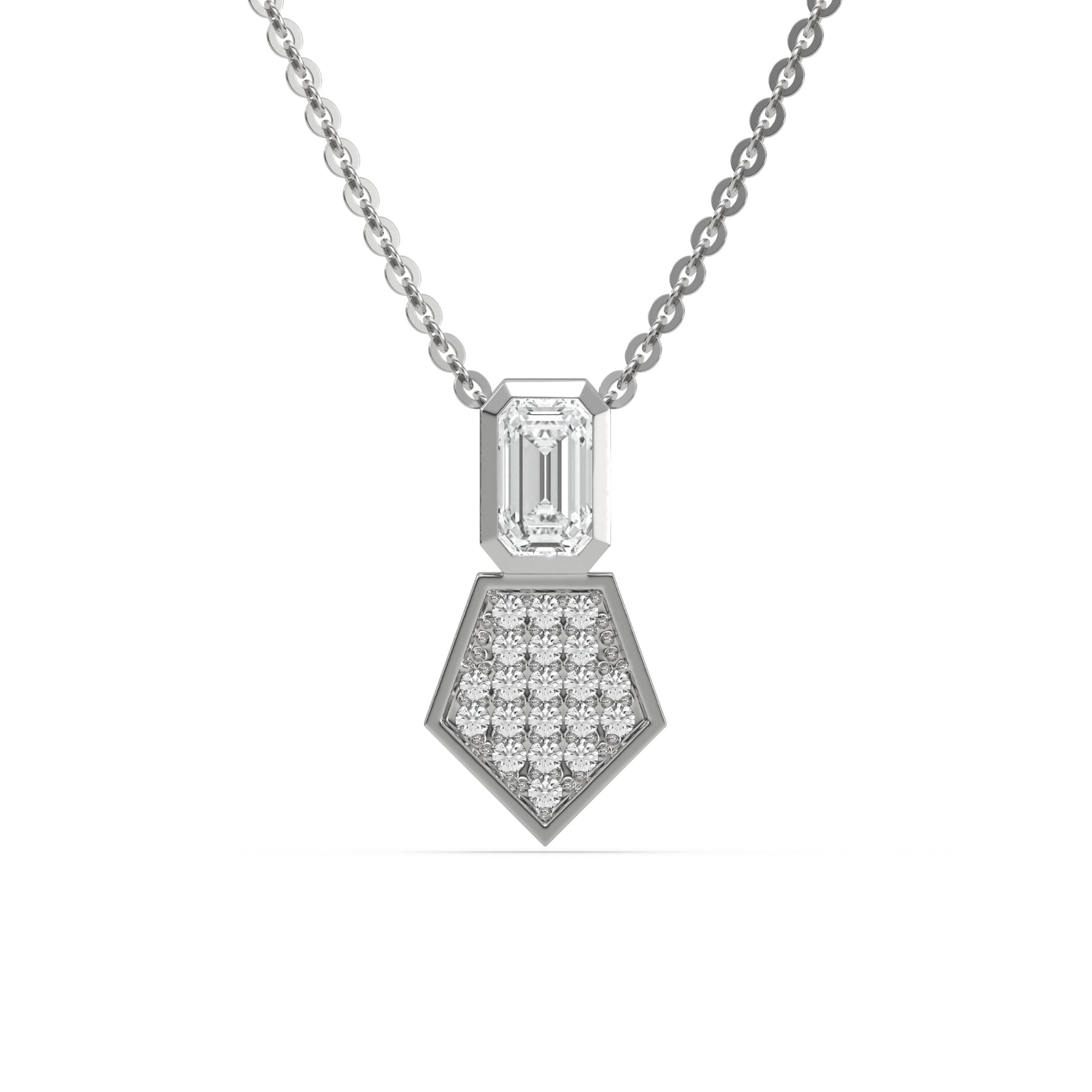 14K White Gold Emerald and Round Cluster Necklace