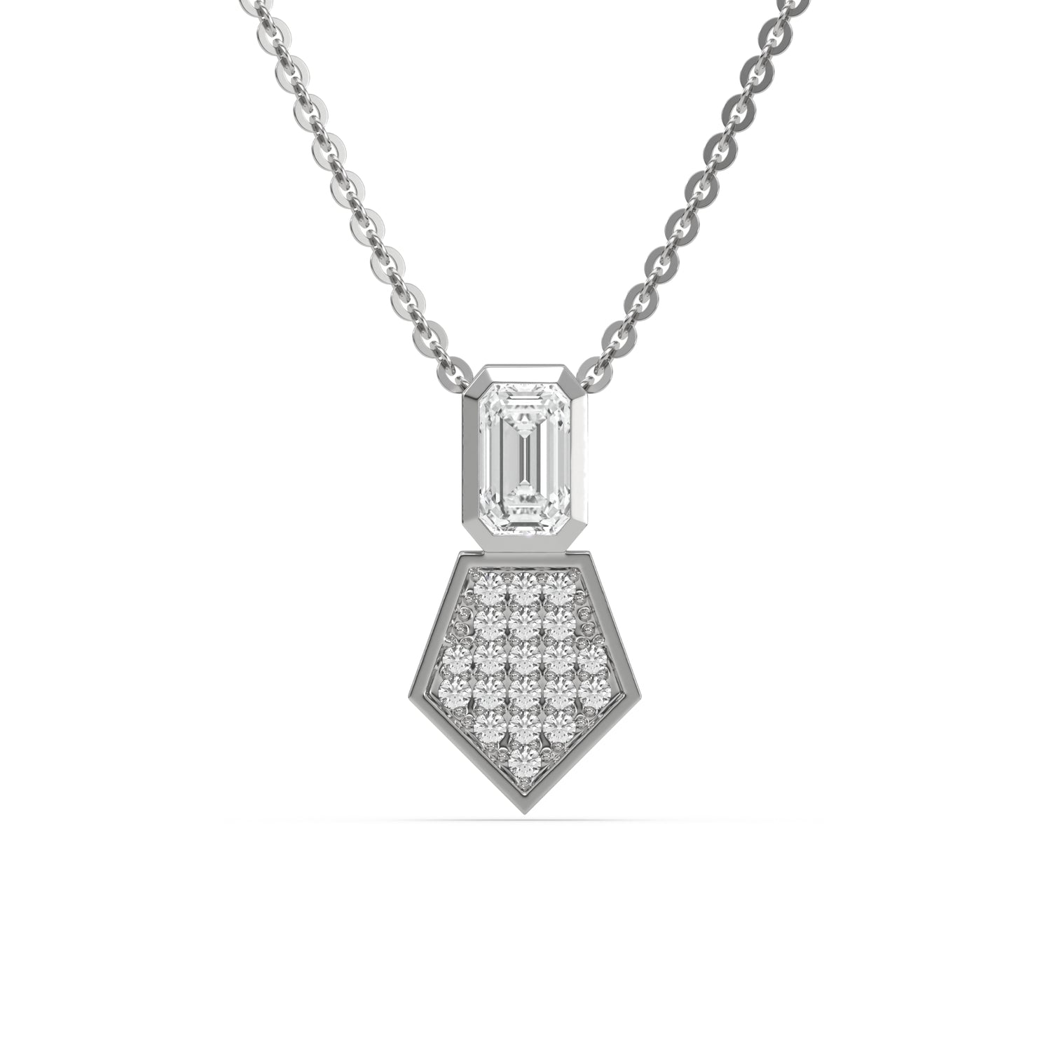 14K White Gold Emerald and Round Cluster Necklace