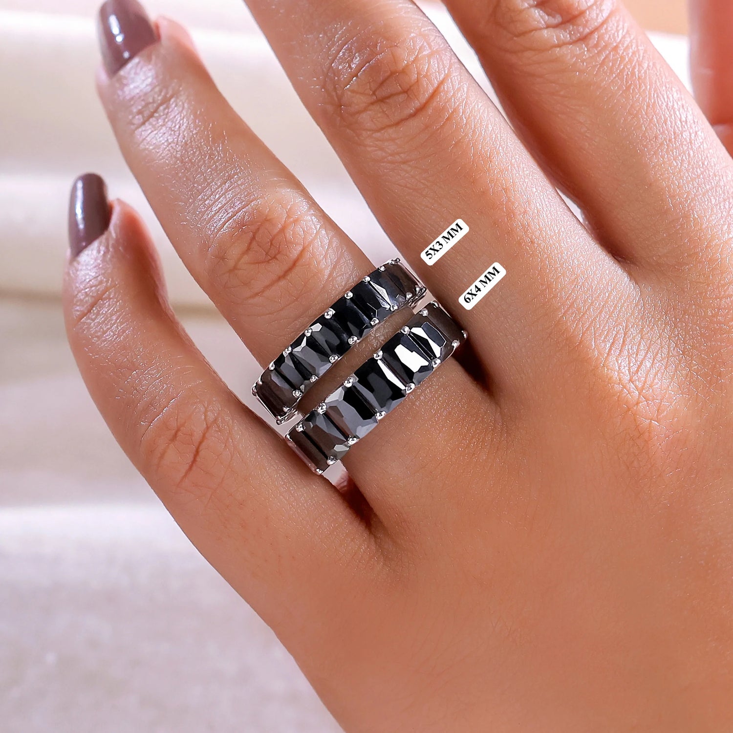 Emerald Cut Natural Black Diamond Eternity Band