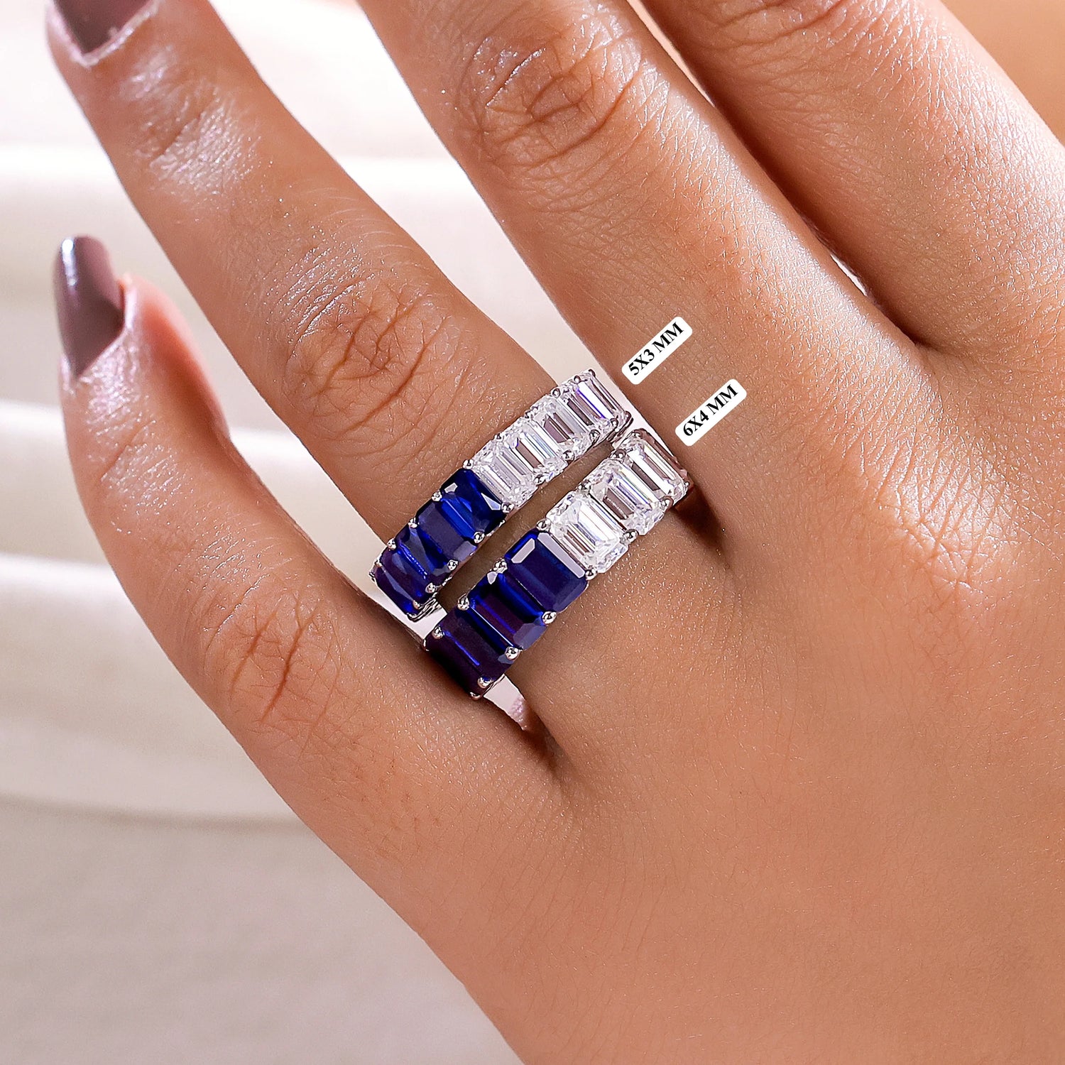 Emerald Lab Diamond and Blue Sapphire Eternity Ring