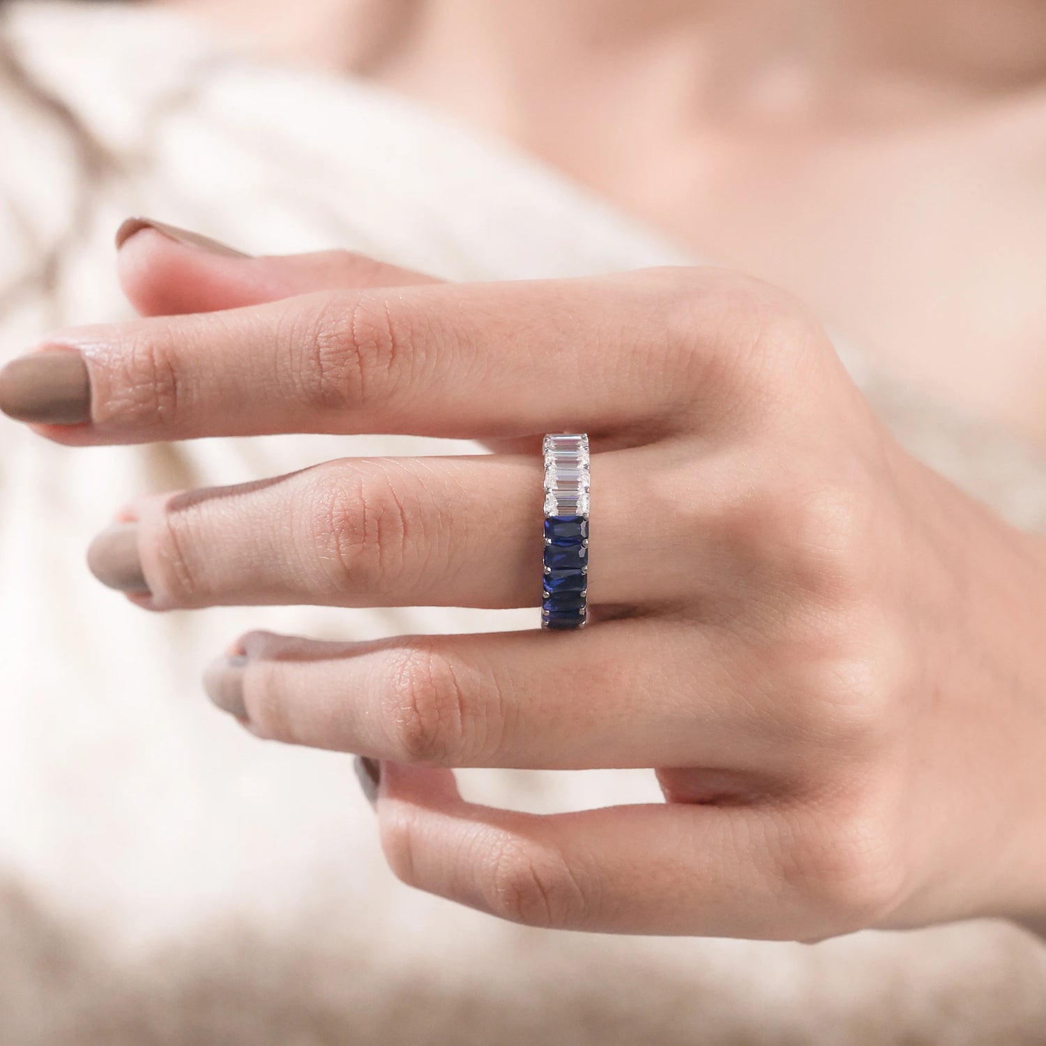 5.10 CT Lab Sapphire and Diamond Eternity Ring