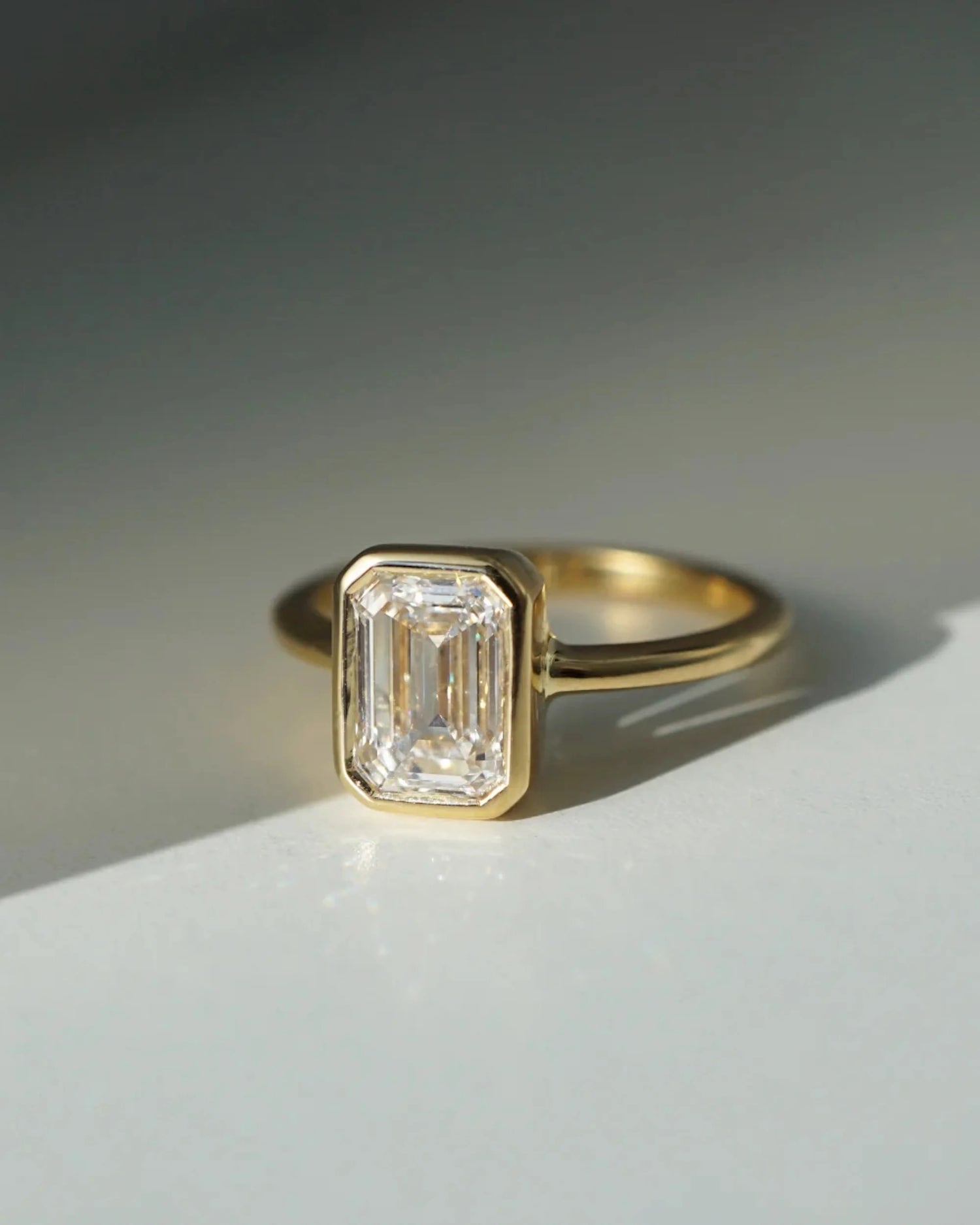 3 CT Lab Diamond Emerald Cut Bezel Set Engagement Ring