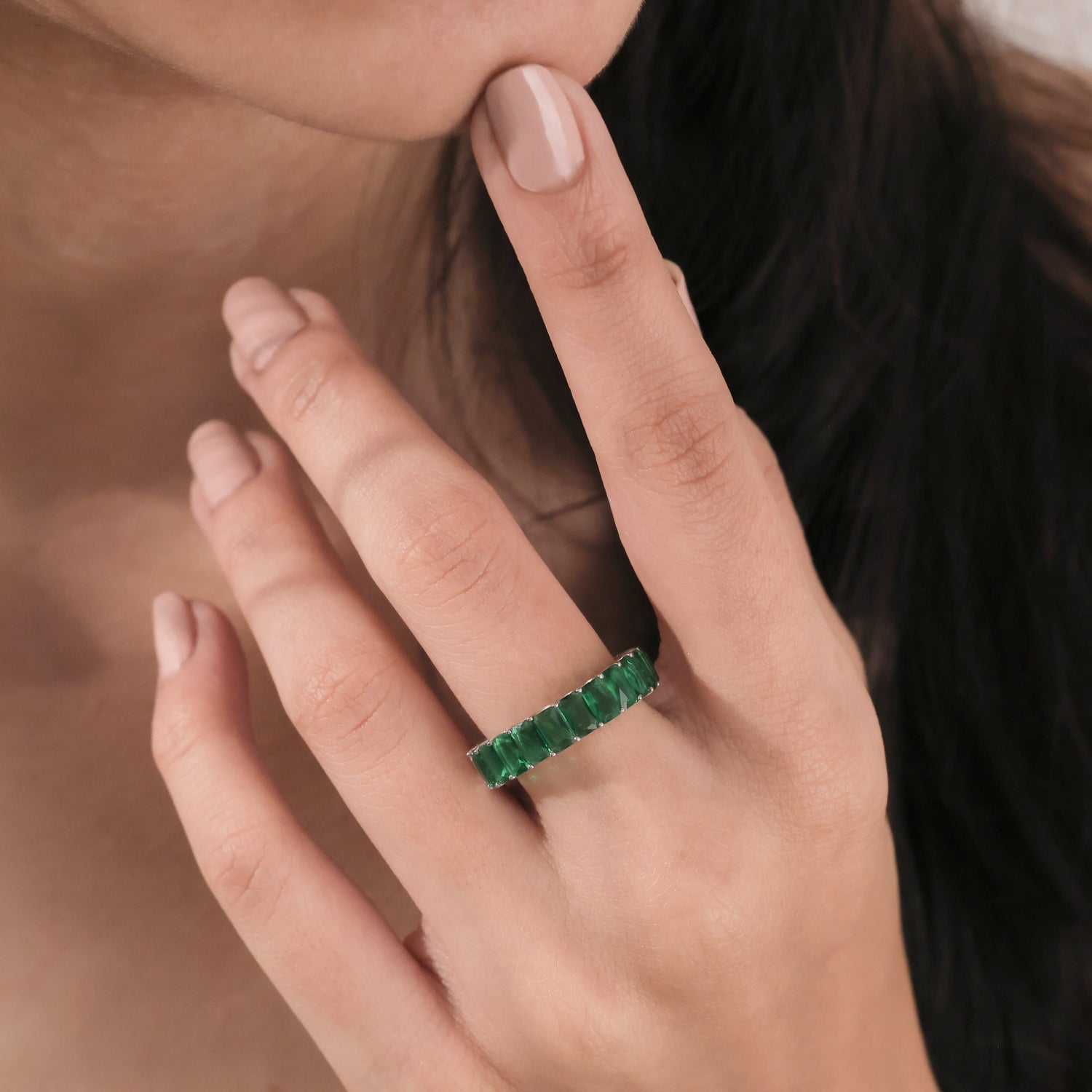 8 CT Emerald Natural Full Emerald Eternity Ring