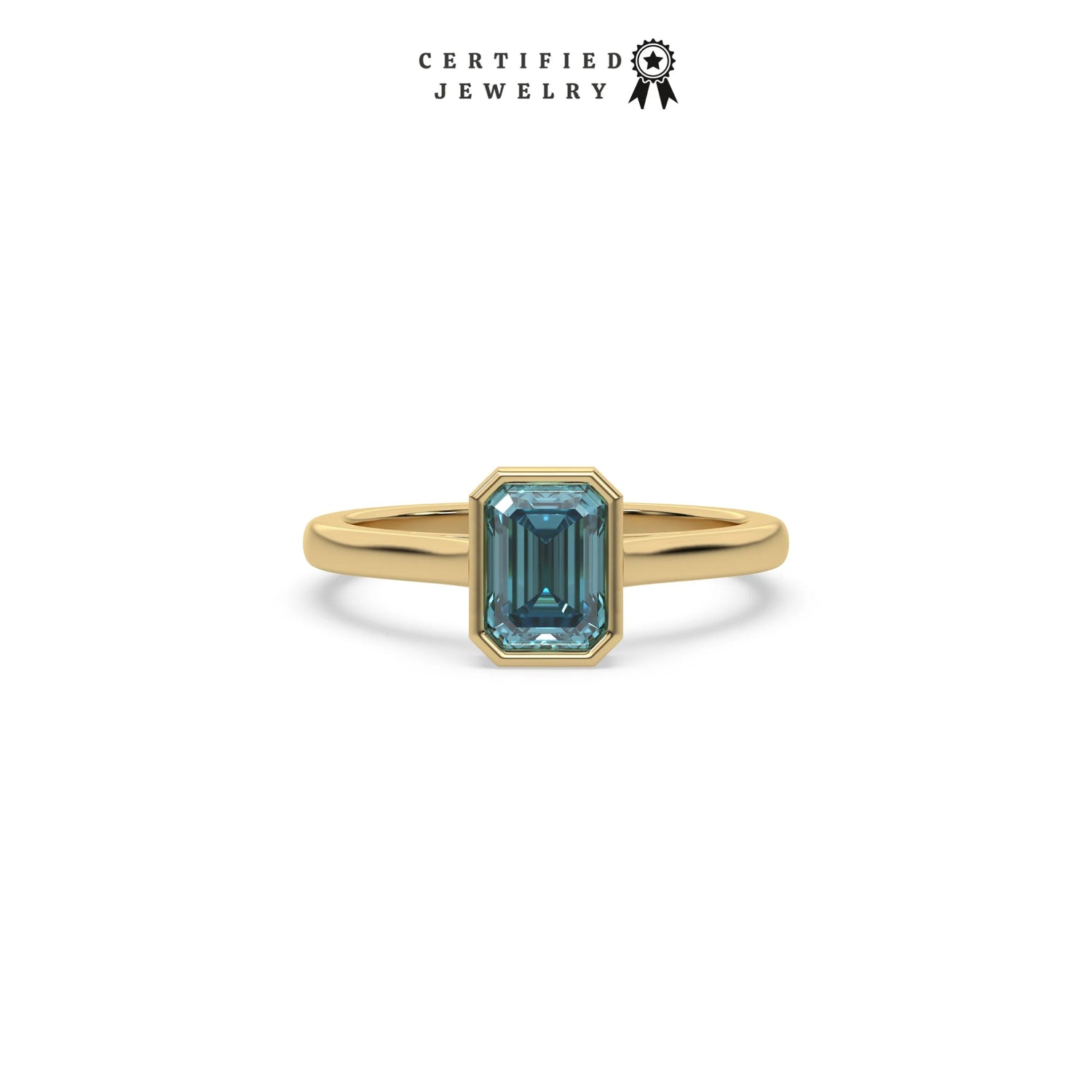 3 CT Fancy Blue Diamond Emerald Bezel Engagement Ring