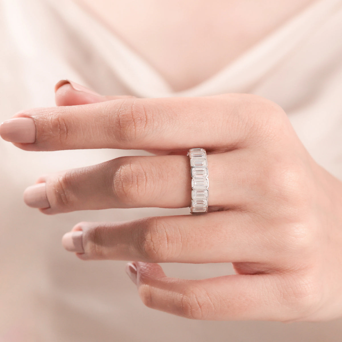 Emerald  Diamond Bezel Set Full Eternity Ring