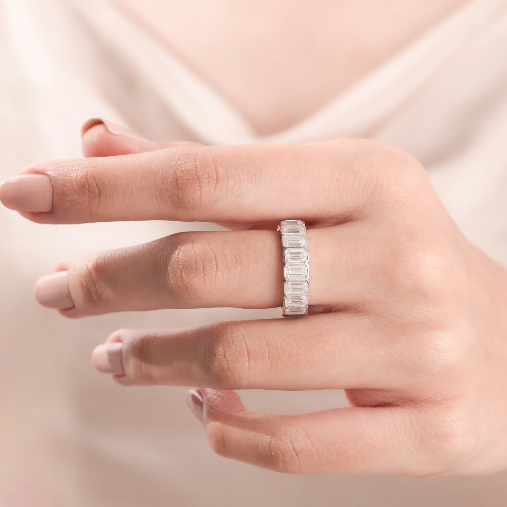 Emerald  Diamond Bezel Set Full Eternity Ring