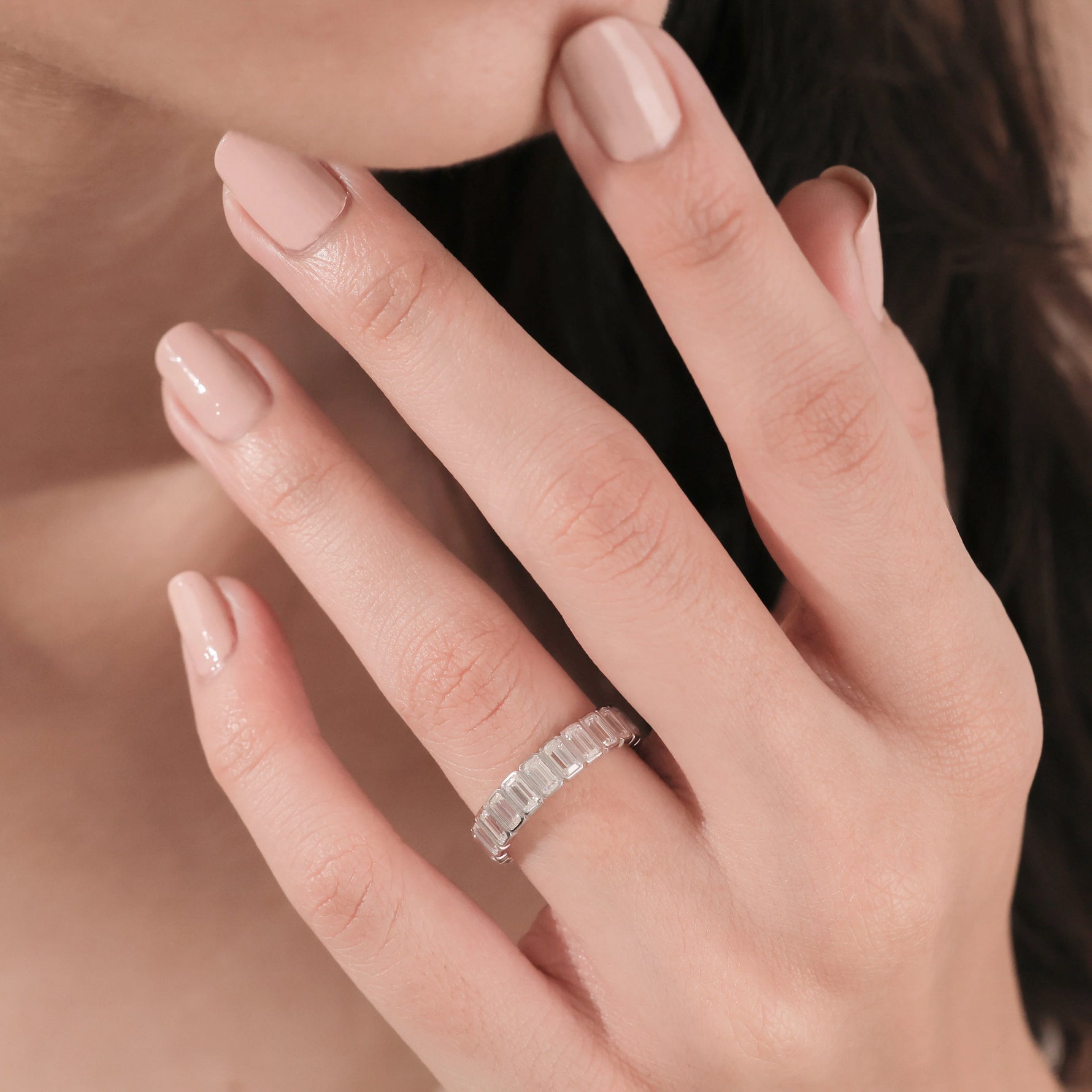 Emerald  Diamond Bezel Set Full Eternity Ring