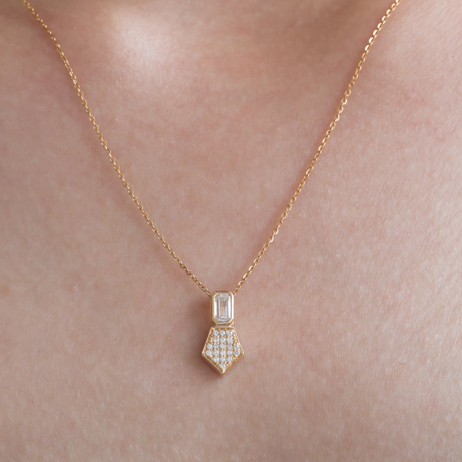 Emerald Diamond Cluster Necklace