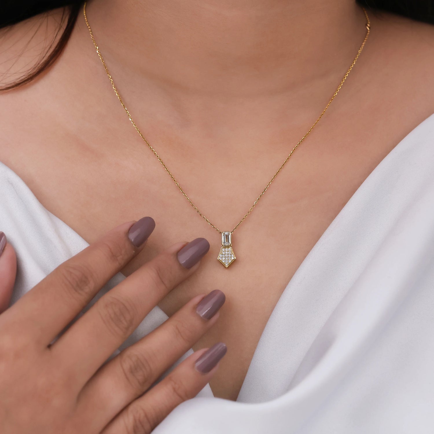 0.43 CT Lab Grown Diamond Emerald Diamond Necklace