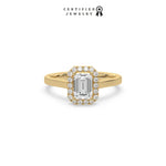 Emerald Diamond Ring, Halo Engagement Ring, Solitaire Ring, Emerald Cut Diamond Wedding Ring