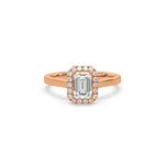 Emerald Diamond Ring, Halo Engagement Ring, Solitaire Ring, Emerald Cut Diamond Wedding Ring