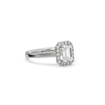 Emerald Diamond Ring, Halo Engagement Ring, Solitaire Ring, Emerald Cut Diamond Wedding Ring