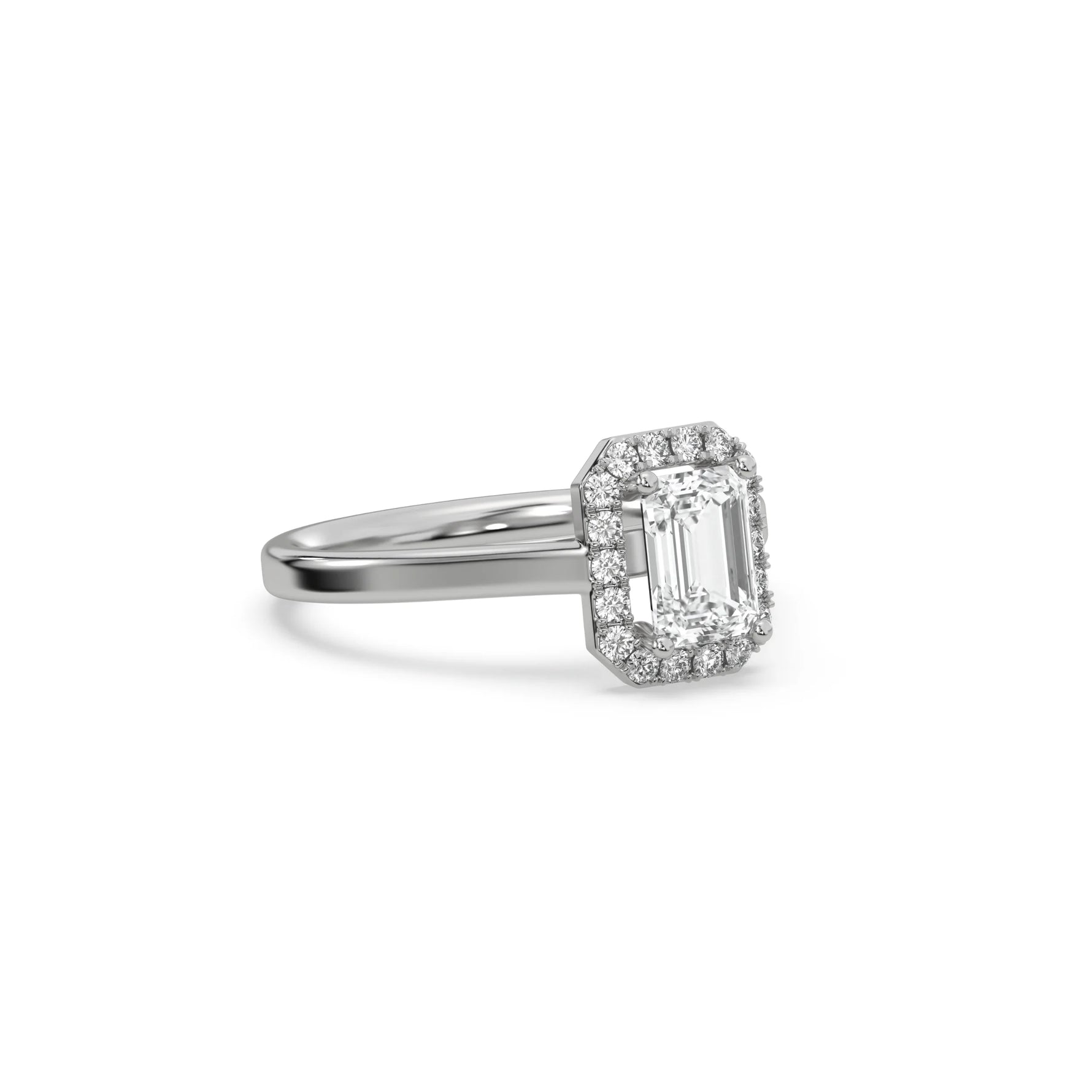 Emerald Diamond Ring, Halo Engagement Ring, Solitaire Ring, Emerald Cut Diamond Wedding Ring