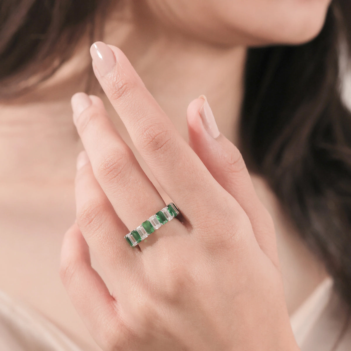 10K Emerald Gemstone Eternity Ring