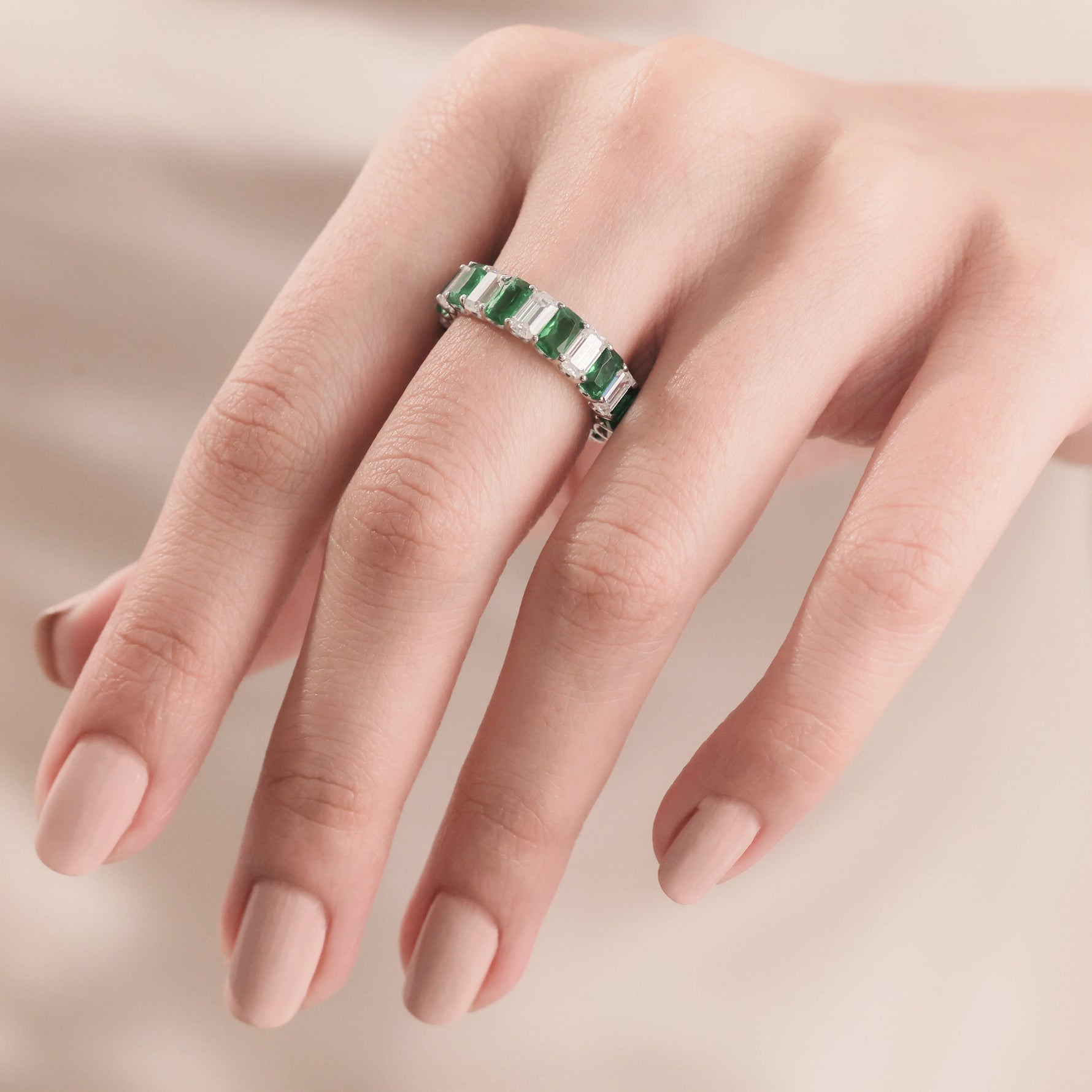 14K Yellow Gold Emerald Eternity Ring