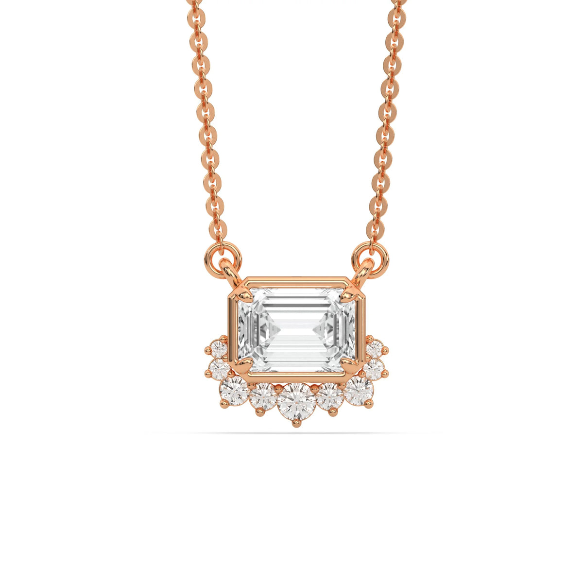 18K Rose Gold Emerald and Round Diamond Pendant