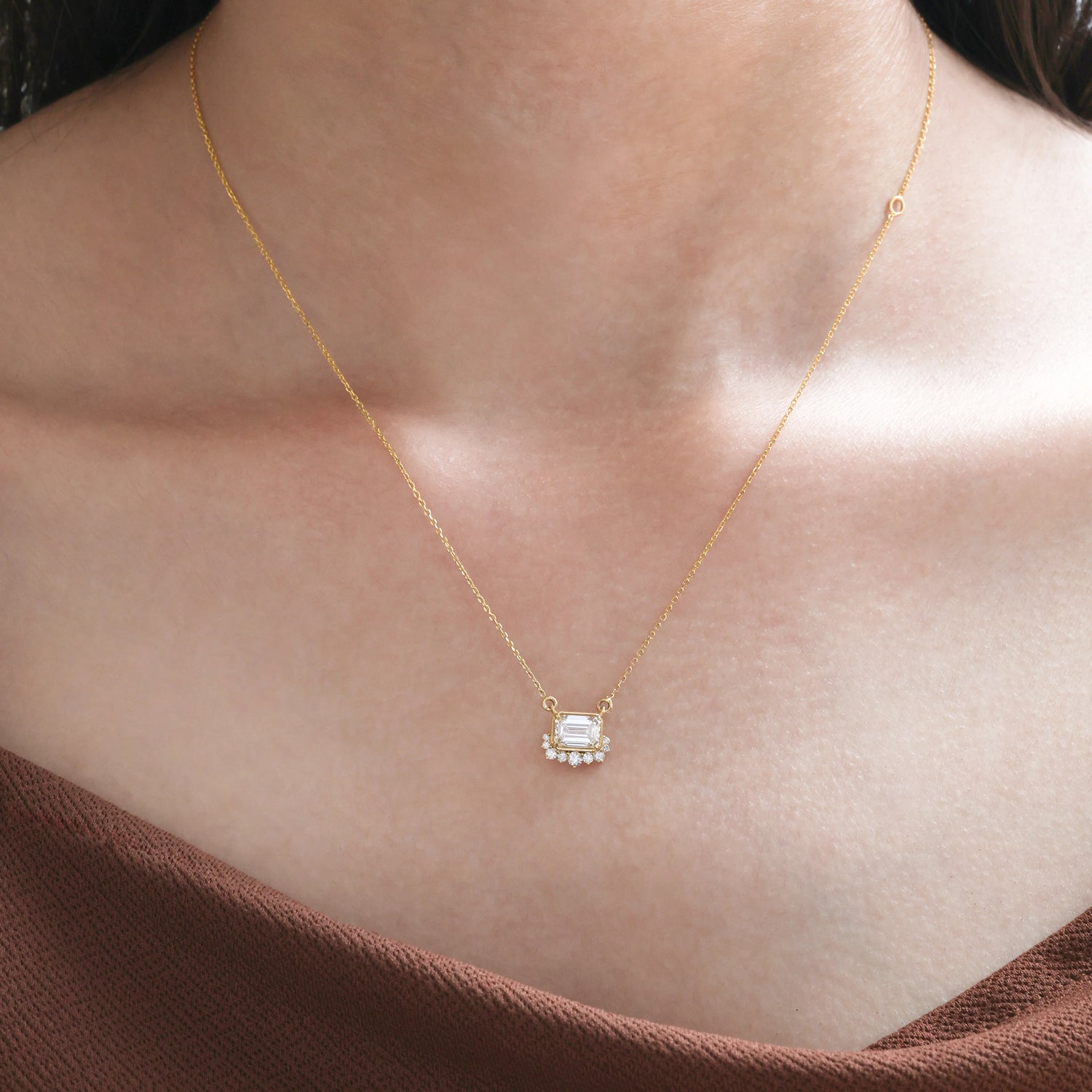 1.15 CT Natural Diamond Emerald Halo Pendant