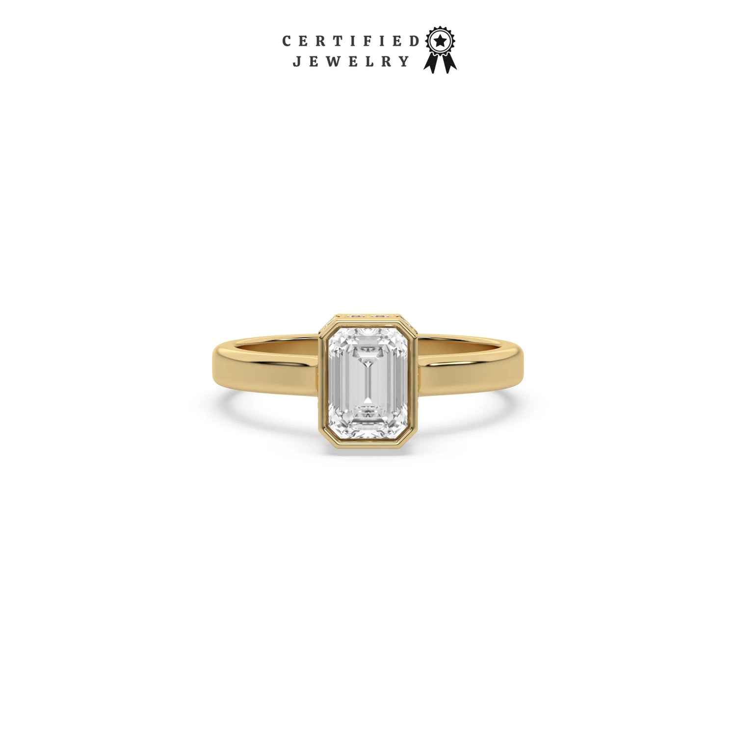 1 CT Lab Diamond Emerald Cut Hidden Halo Bezel Ring