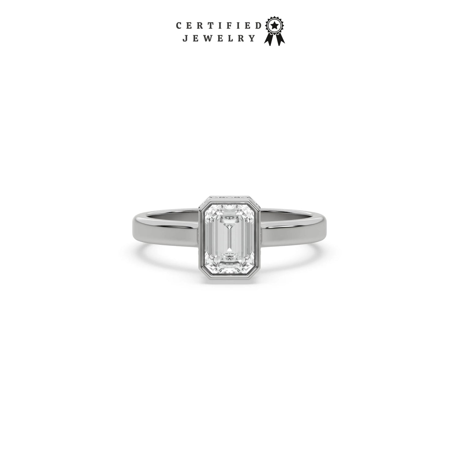 1 CT Natural Diamond Emerald Cut Hidden Halo Engagement Ring