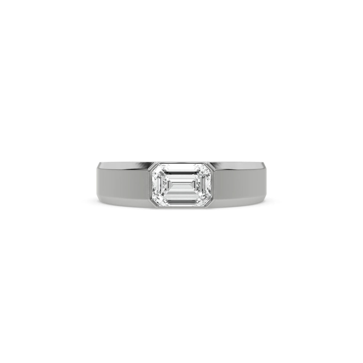 14K White Gold Mens Tiffany Emerald Cut Diamond Ring
