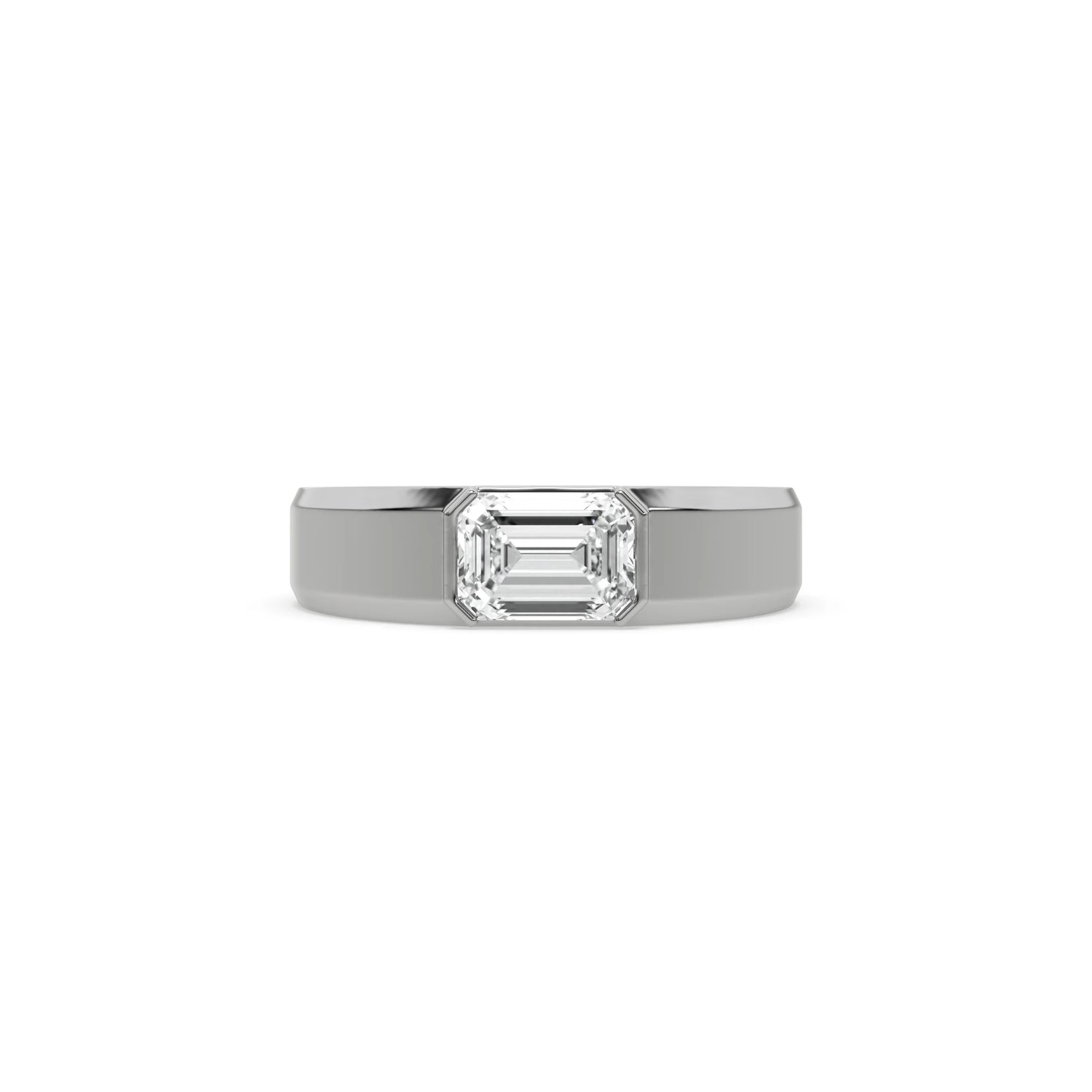14K White Gold Mens Tiffany Emerald Cut Diamond Ring