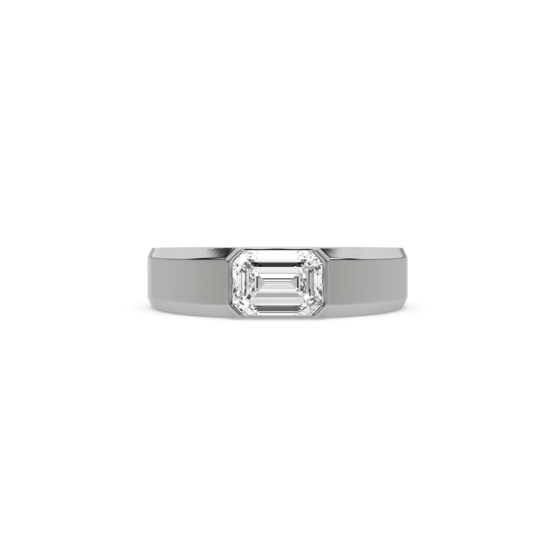 14K White Gold Mens Tiffany Emerald Cut Diamond Ring
