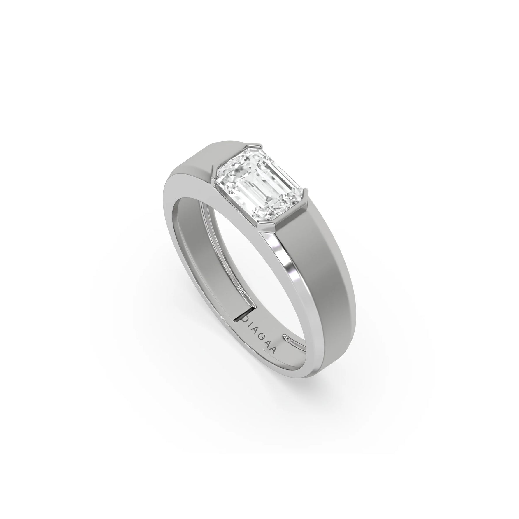 18K White Gold Mens Tiffany Emerald Cut Diamond Ring