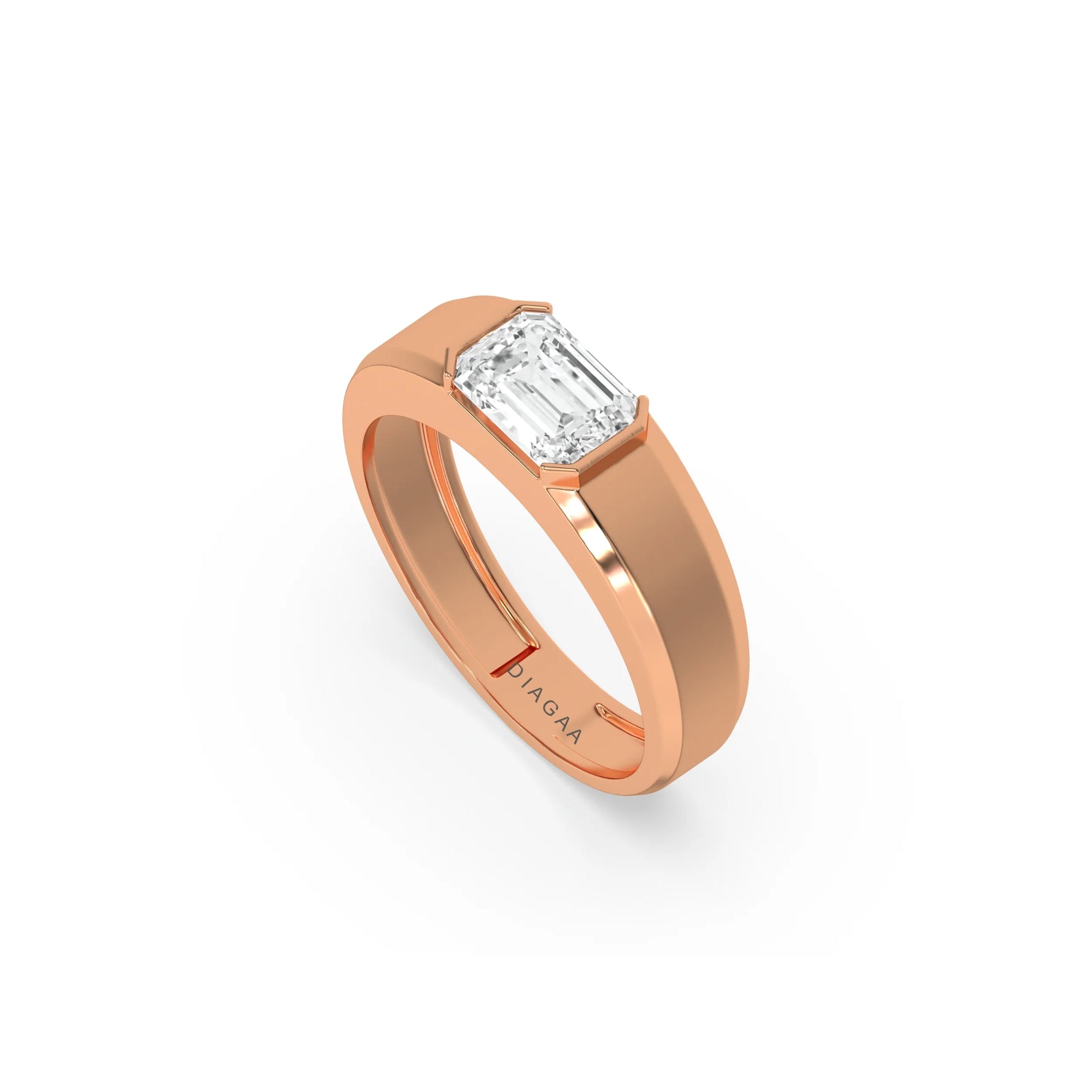 18K Rose Gold Mens Tiffany Emerald Cut Diamond Ring