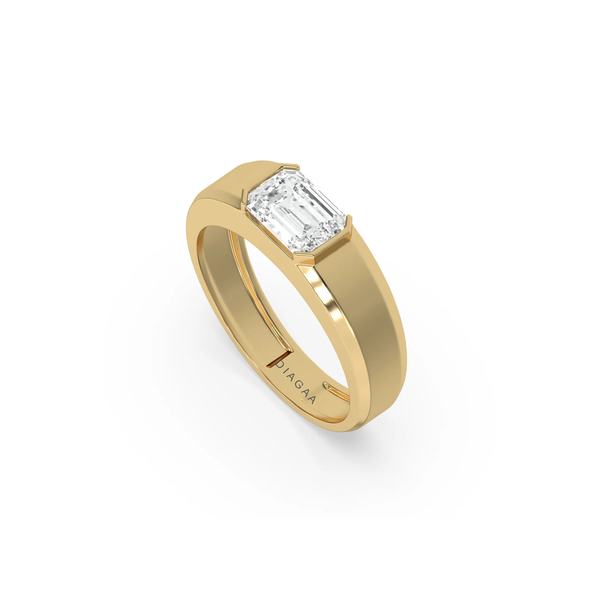 14K Yellow Gold Mens Tiffany Emerald Cut Diamond Ring