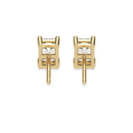 This yellow gold Classic Emerald Diamond Earrings made with an emerald-cut diamonds set in a four prong setting in back view