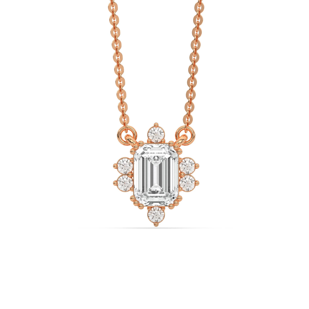 18K Rose Gold Emerald and Round Cut Diamond Starburst Pendant