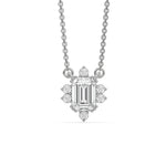 18K White Gold Emerald and Round Cut Diamond Starburst Pendant