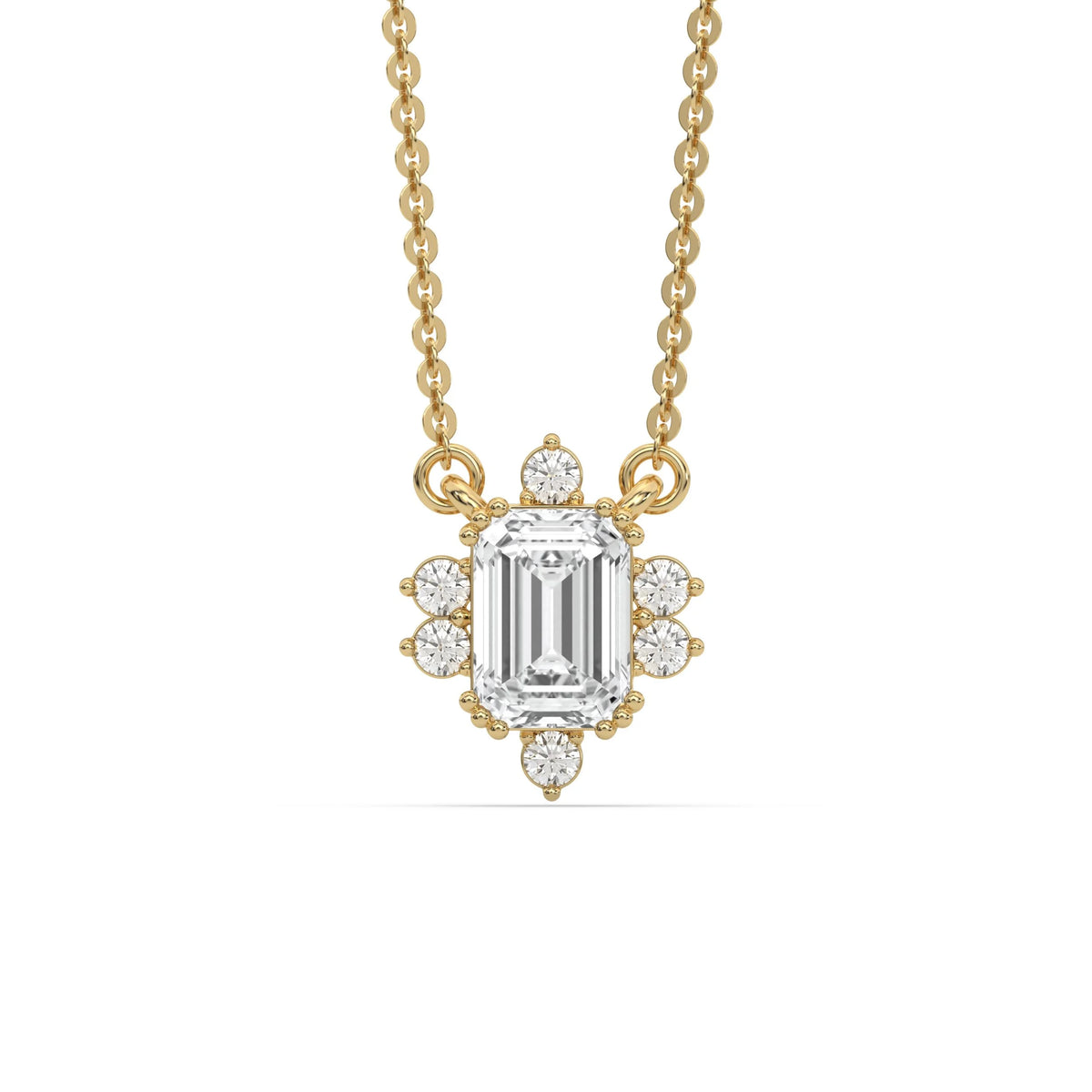 18K Yellow Gold Emerald and Round Cut Diamond Starburst Pendant