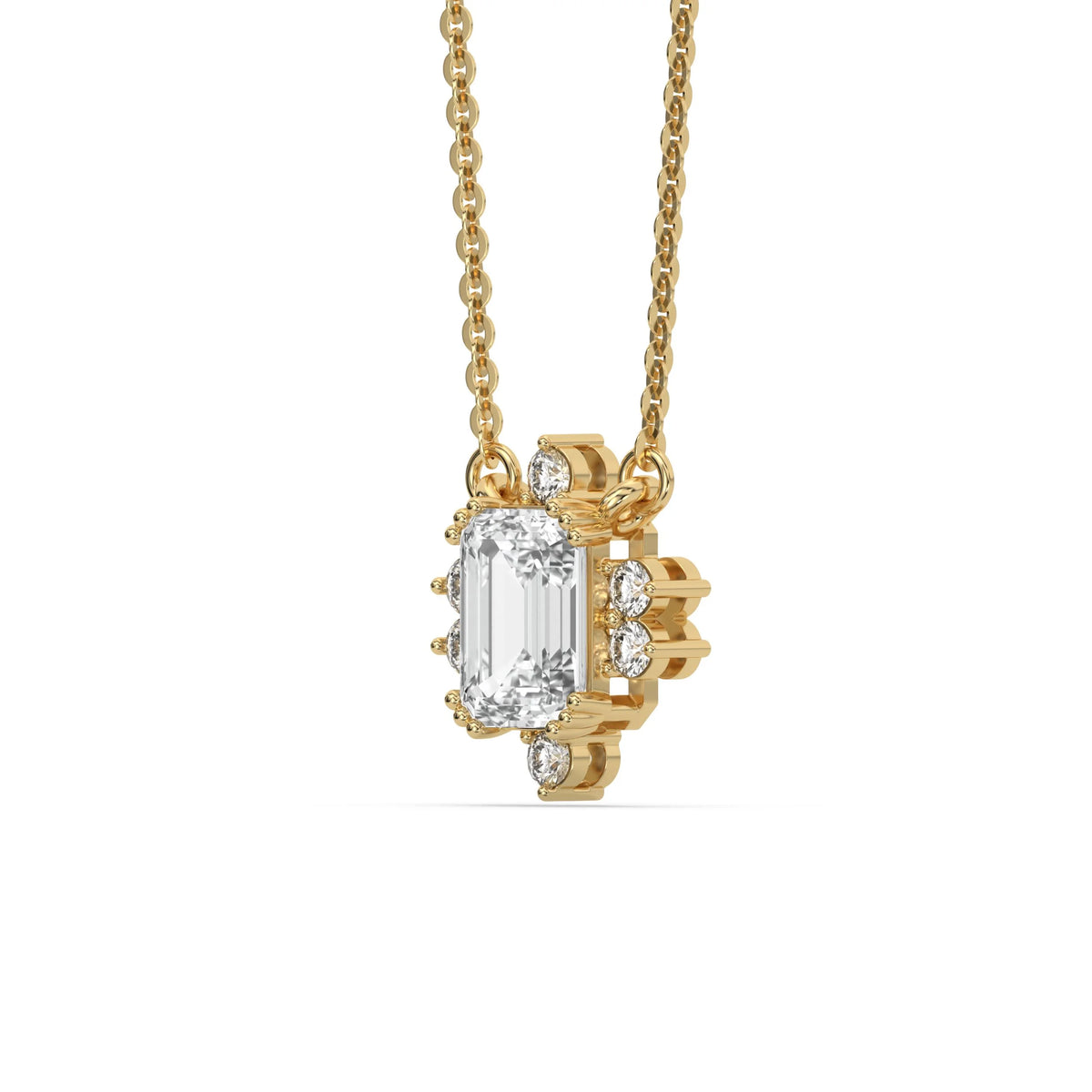 18K Yellow Gold Emerald and Round Cut Diamond Starburst Pendant