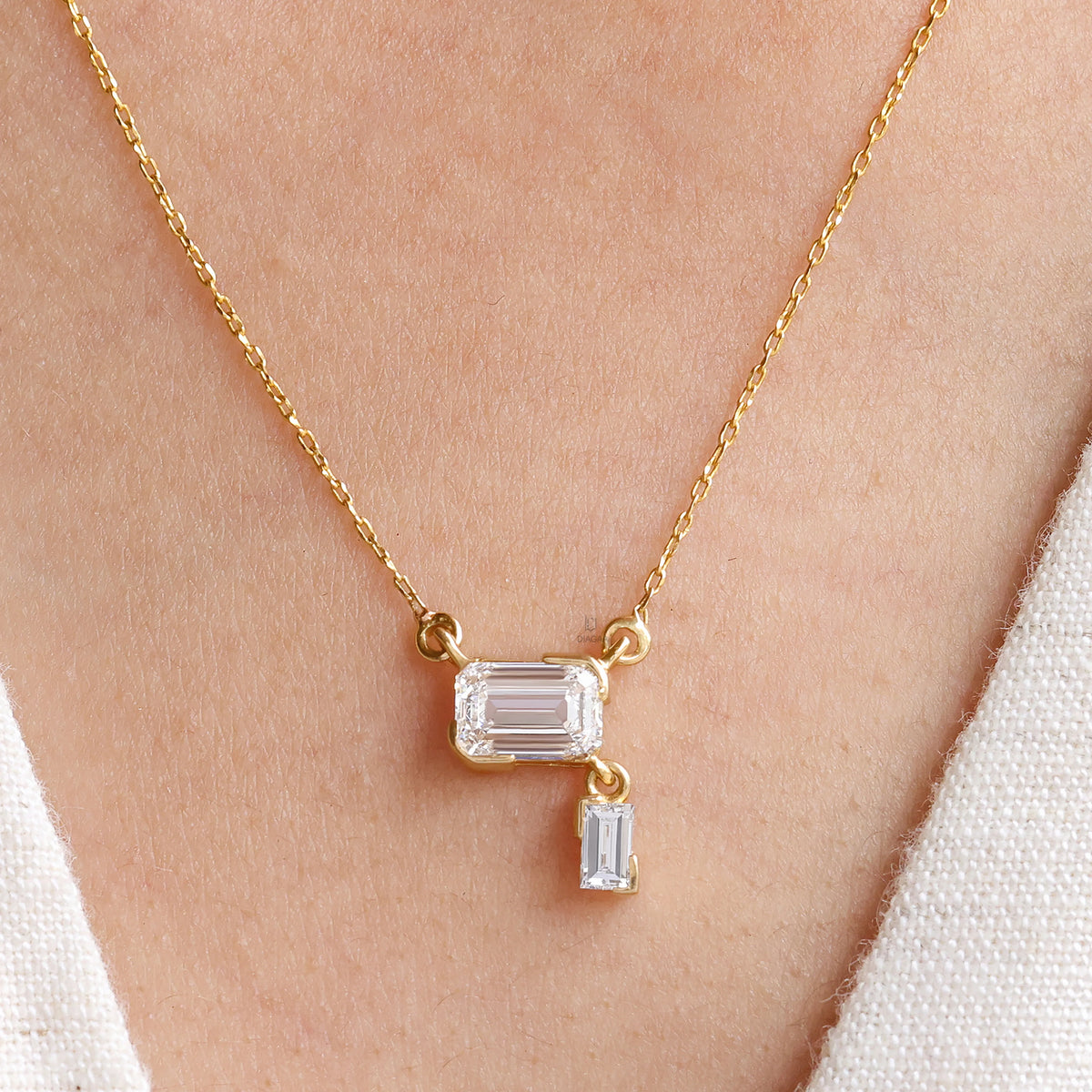 1.20 CT Natural Double Emerald Diamond Drop Pendant Necklace