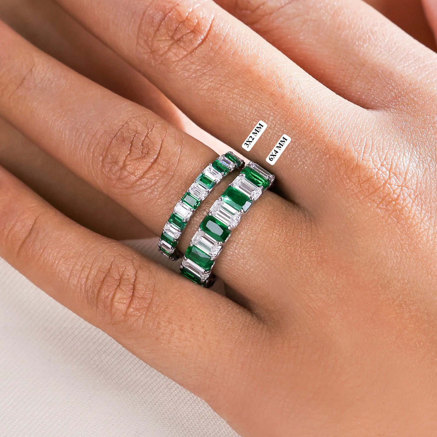 Emerald Cut Lab Created Gemstone And Lab Grown Diamond Half Eternity Ring